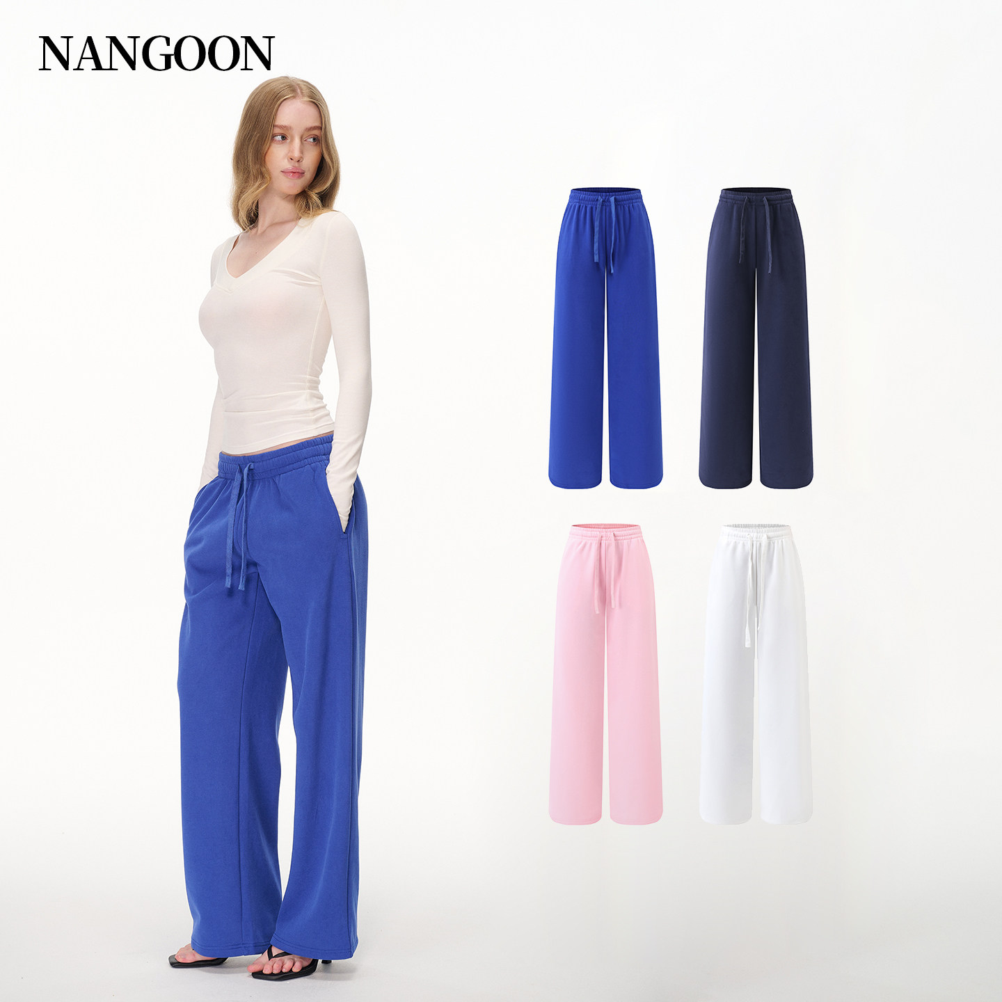 NANGOON 基础宽松阔腿直筒软糯舒适卫裤百搭舒适显瘦裤子女设计感