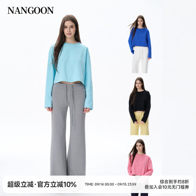 美式基础简约纯色圆领外穿上衣