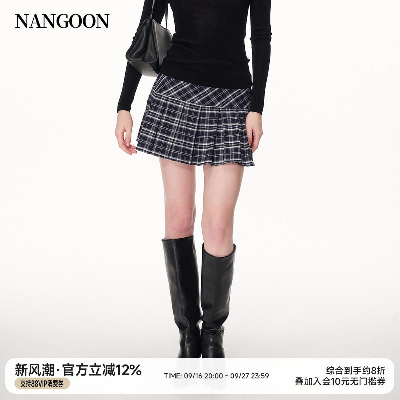 NANGOON格子工字褶半裙