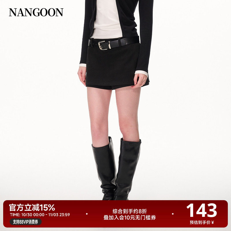 NANGOON 腰线设计短款磨毛半身裙裙裤女2026秋冬新款百搭裙子
