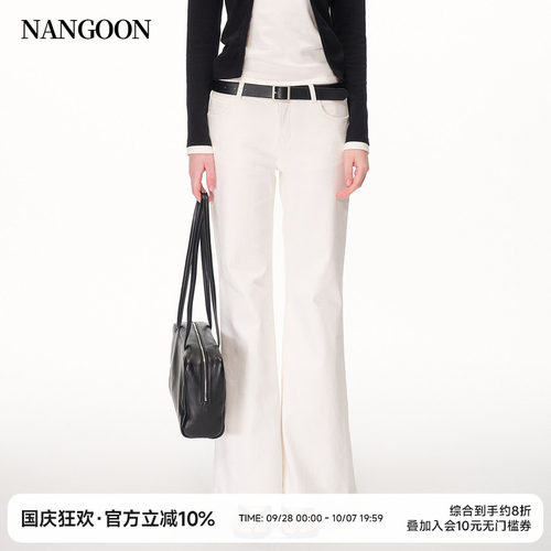 NANGOON 高腰设计白色微喇叭直筒裤百搭显瘦裤子女夏新款牛仔裤子