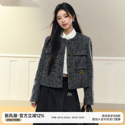 NANGOON杂灰色毛呢小香外套