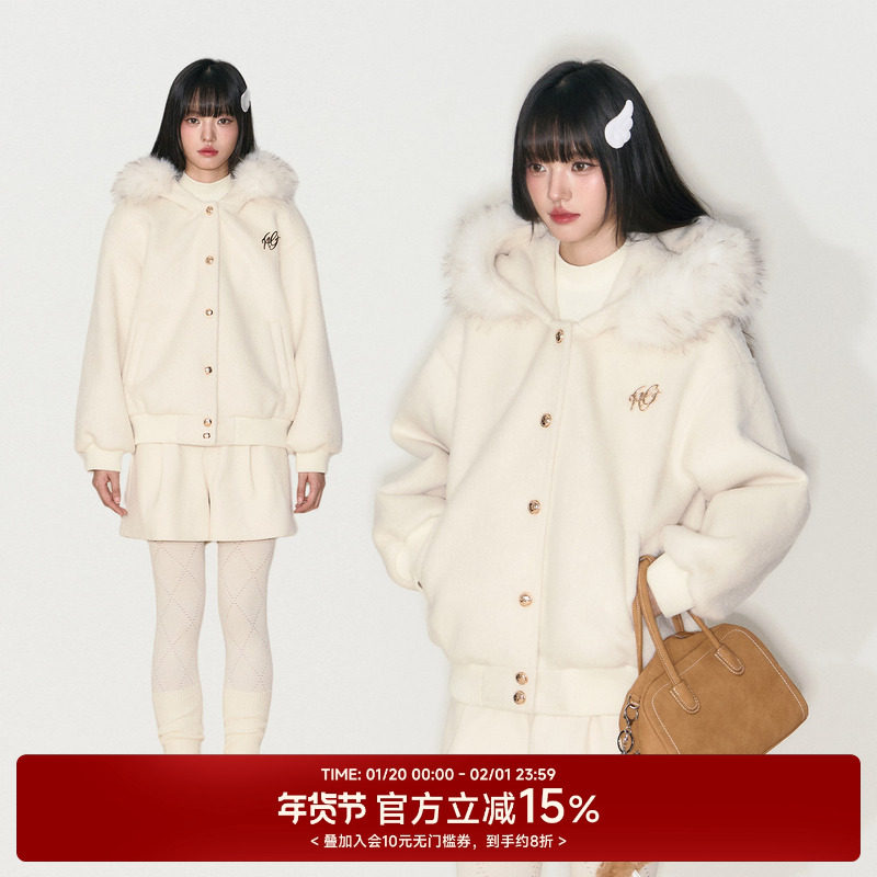 NANGOON 原创设计毛呢连帽冬季羊毛保暖毛领宽松休闲外套,女装/女士精品,毛呢外套,淘宝优惠券,粉丝福利购,淘宝优惠卷