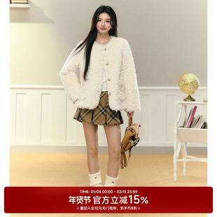 NANGOON 皮毛一体高级感毛毛短外套冬季新款女小个子白色上衣保暖