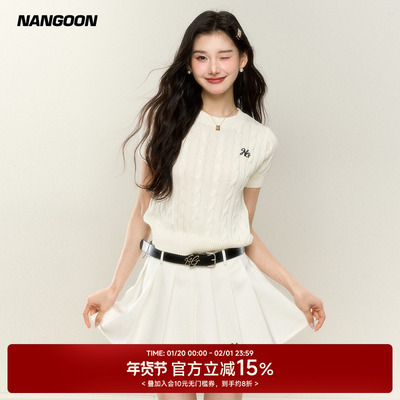 NANGOON 学院风毛衣百褶裙套装毛针织衫T恤短袖上衣女百褶裙辣妹