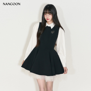 NANGOON 原创设计小众设计感无袖网纱撞色赫本公主风春季连衣裙女