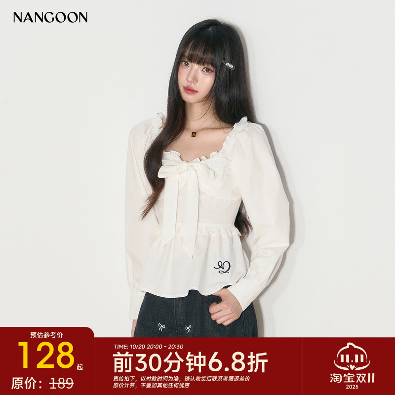 NANGOON蝴蝶结荷叶边上衣