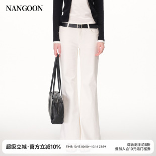 NANGOON 高腰设计白色微喇叭直筒裤百搭显瘦裤子女夏新款牛仔裤子