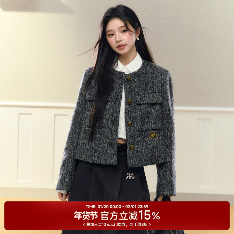 NANGOON 杂灰色毛呢小香风短外套秋冬原创设计感保暖设计感上衣女,女装/女士精品,毛呢外套,淘宝优惠券,粉丝福利购,淘宝优惠卷