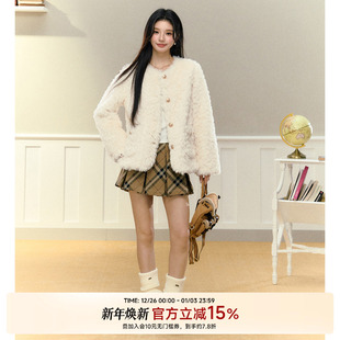 NANGOON 皮毛一体高级感毛毛短外套冬季新款女小个子白色上衣保暖