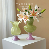 法式 饰高颜值玄关柜餐桌插鲜花玻璃花瓶 艺术高脚琉璃花瓶客厅装