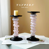 烛台摆件香薰蜡烛托台高级感轻奢风复古法式 中古艺术感琉璃烛台