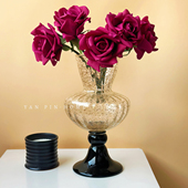 法式 饰客厅摆件 洒金高脚琉璃花瓶中古小众高级插花水养花瓶居家装