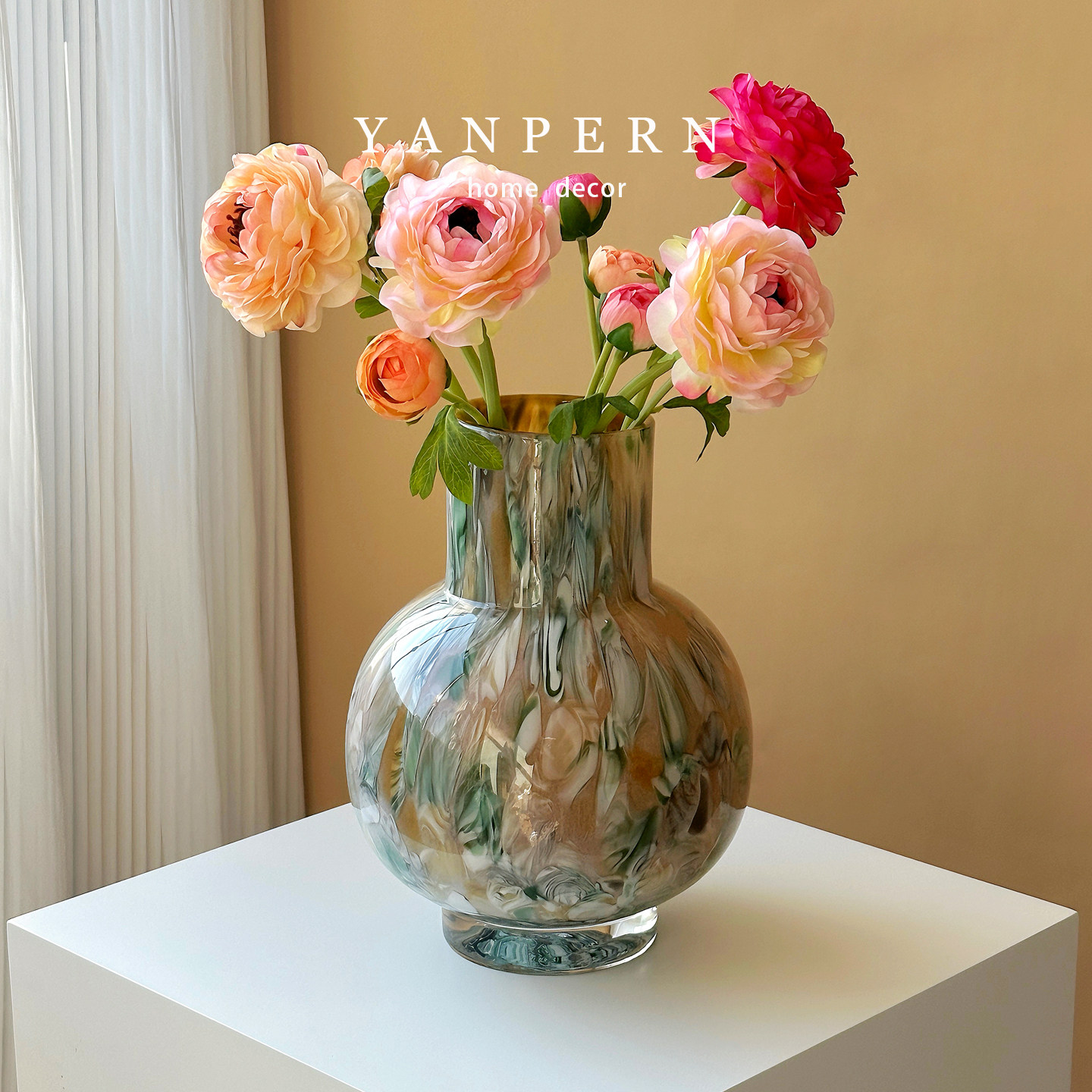 手工琉璃花瓶摆件客厅装饰插花瓶家居艺术斑点大肚子高级感花器,家居饰品,花瓶,淘宝优惠券,粉丝福利购,淘宝优惠卷