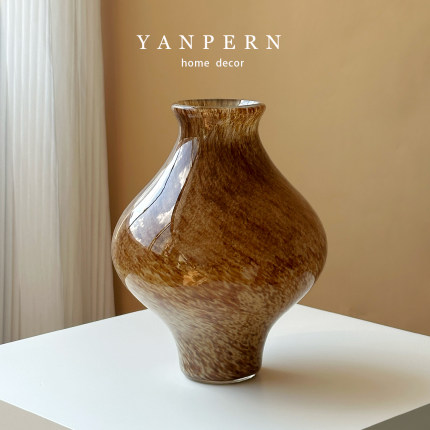 YANPERN金棕色宋代美学复古高级小众设计师好看琉璃花瓶插花花器
