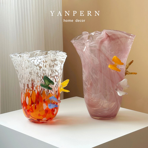 创意蝴蝶渐变玻璃花瓶客厅摆件