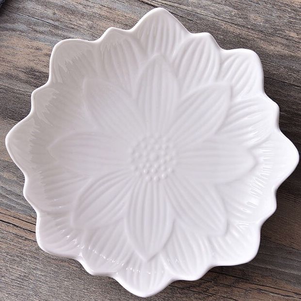 创意莲花汤盘酒店家用陶瓷沙拉水果碗点心蛋糕纯白汤盘花型盘子