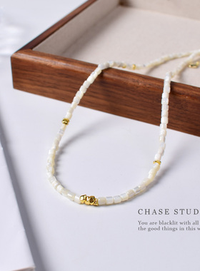 天然马蹄贝珠+925碎银子锁骨链