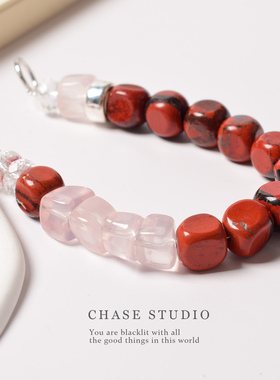 天然红玛瑙复古撞色925银手链