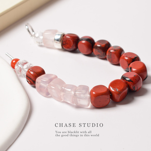 天然红玛瑙手链女复古撞色水晶手串925银手串饰品 玛瑙 CHASE