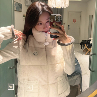 25冬季新款M家90白鸭绒羽绒马甲冬季保暖立领仿毛毛绒无袖外套女