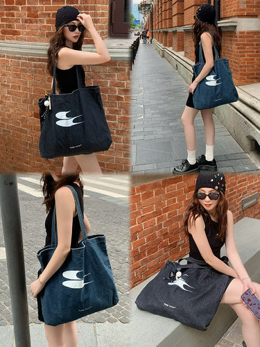 休闲ins牛仔单肩大容量帆布包