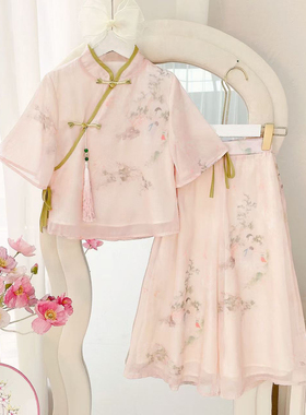 女童汉服套装2025夏季新款儿童新中式唐装国风小女孩阔腿裤两件套