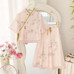 青伊灼华汉服女童汉服套装2025夏季新款儿童新中式唐装国风小女孩阔腿裤两件套
