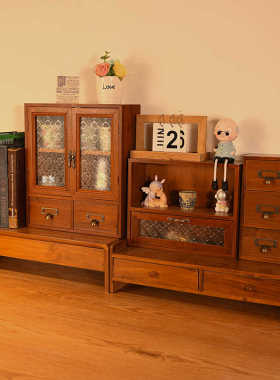 实木复古桌面收纳柜家用陈列柜手办杯子收纳装饰柜化妆品置物架