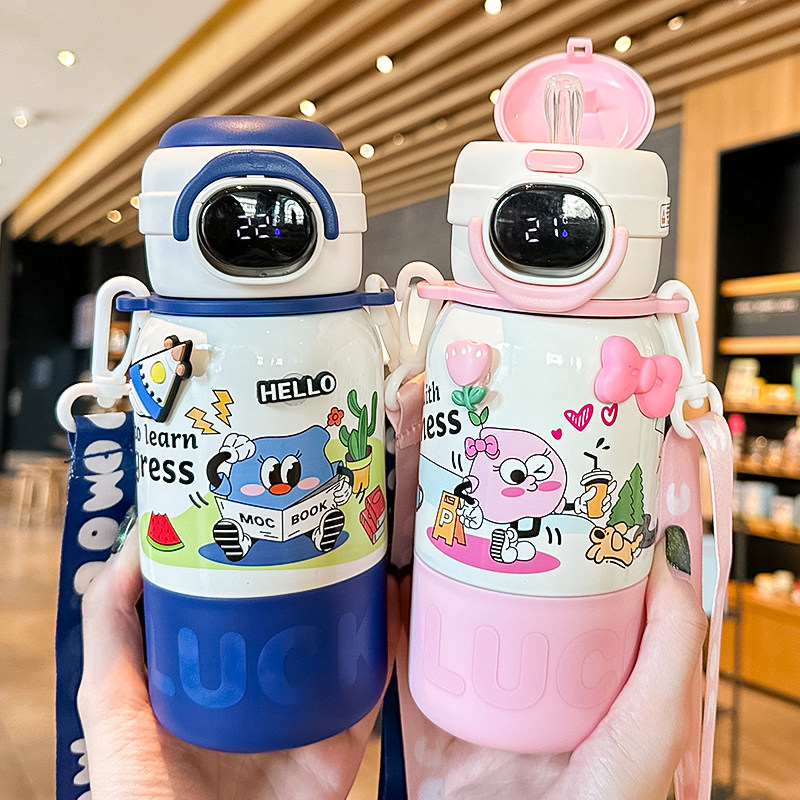 智能显温儿童保温杯女孩幼儿园上学专用水杯2025新款学生吸管杯子