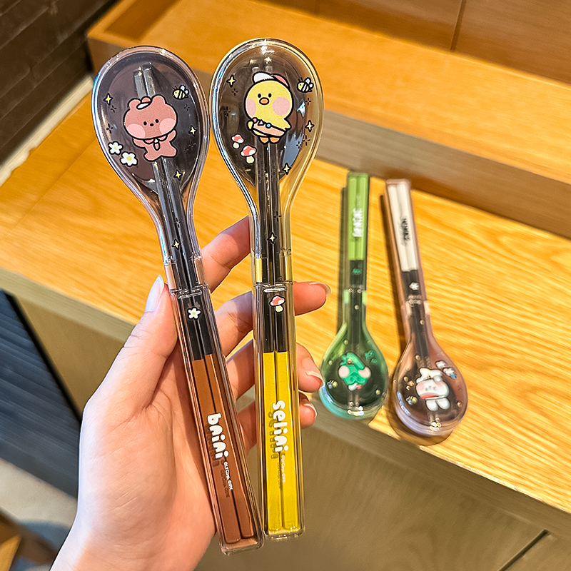 儿童便携餐具套装一人用筷子单人装餐具盒学生便携勺筷不锈钢勺子