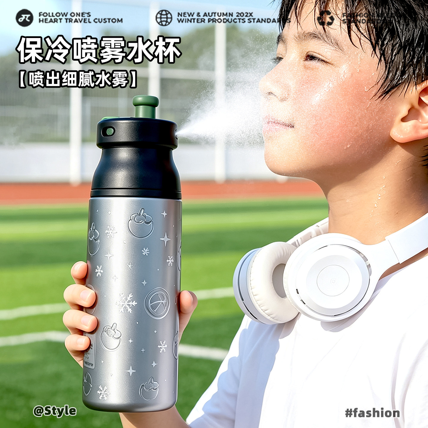 儿童保温杯喷雾水杯男孩2026新款户外便携小学生上学专用吸管杯子