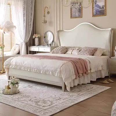 美式轻奢实木床主卧双人1.8米现代简约1.5M欧式真皮元宝床2米大床
