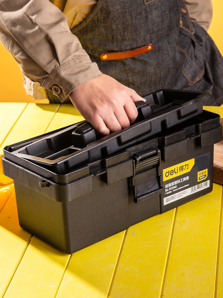 하드웨어 도구 상자 가정용 다기능 대형 플라스틱 휴대용 전기 기술자 보관 상자 잠금 장치가있는 소형 자동차 장착 산업 등급