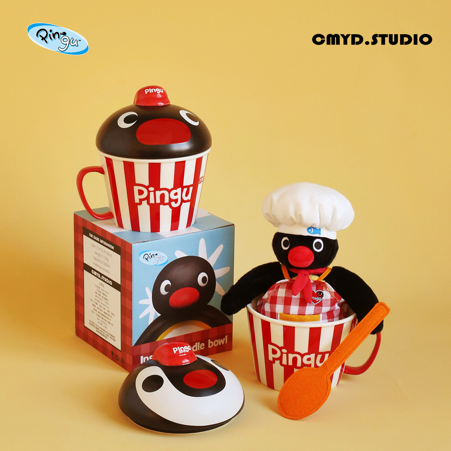 CMYD·Pingu可爱爆米花带盖泡面碗可爱企鹅陶瓷家用餐具新年礼物,餐饮具,泡面碗,淘宝优惠券,粉丝福利购,淘宝优惠卷