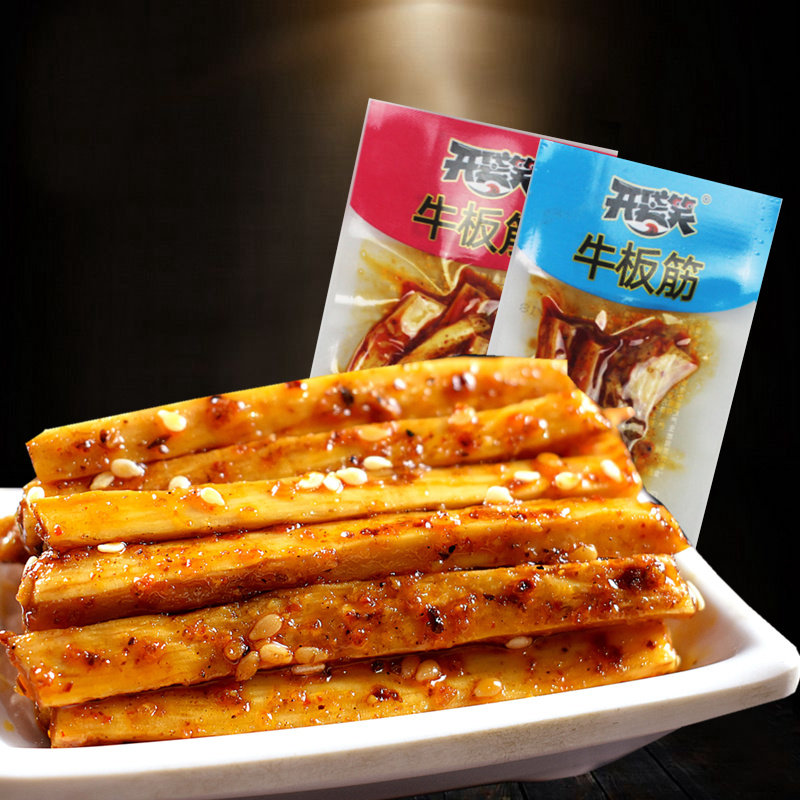 开袋笑手撕牛板筋10g*30袋四川特产麻辣烧烤味手撕牛肉干条状牛筋