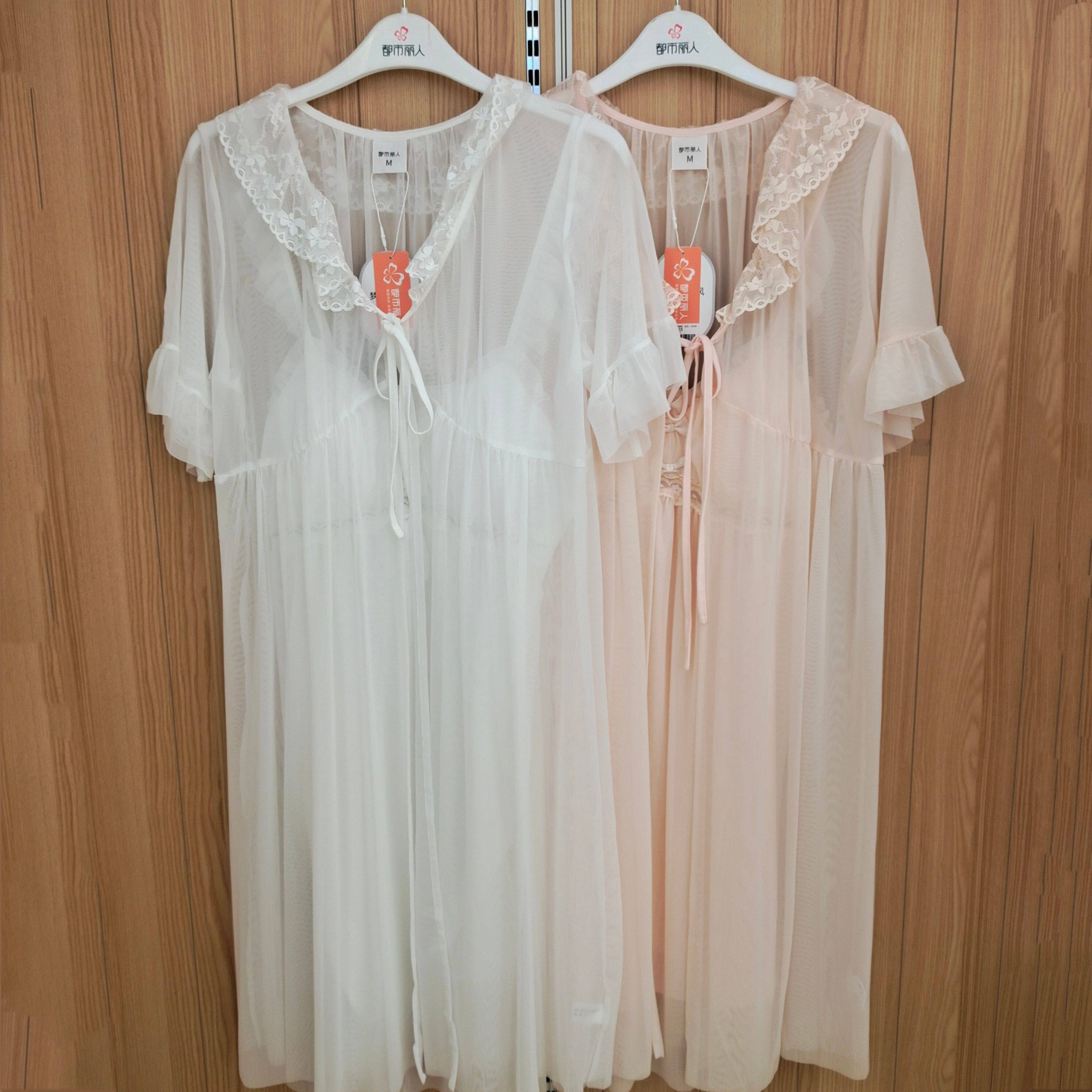 都市丽人新款睡裙LHH4A4公主风蕾丝性感带胸垫针织睡裙吊带中长款