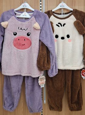 都市丽人儿童睡衣JHT2B1珊瑚绒卡通拼接圆领冬季保暖家居服套装
