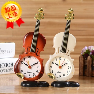 仿真小提琴闹钟 创意乐器桌面时钟客厅玩具琴摆件学生台钟座钟表