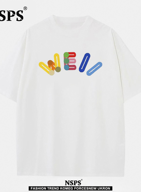 NSPS官方联名|奥特莱斯|特大码300斤男女款彩夹拼字纯棉短袖t恤潮