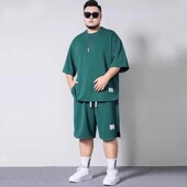 日系简约加肥加大胖子复古重磅休闲套装 大码 t恤男式 夏季 男士 短袖