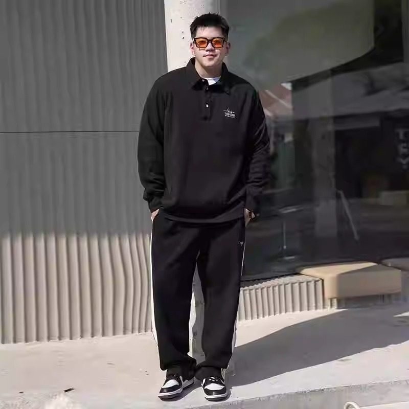 美式高街polo衫男士卫衣长袖春秋季新款简约翻领上衣2025新款外套