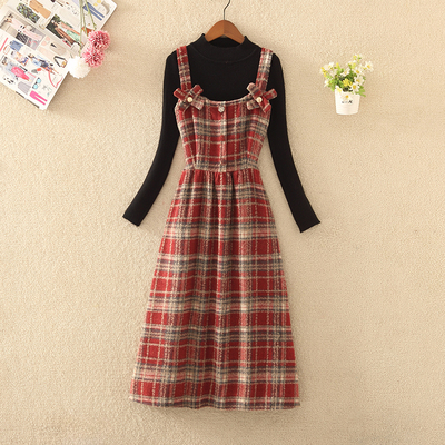 新款收腰吊带两件套长袖早春毛衣