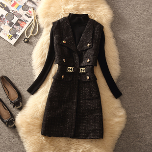 香风马甲连衣裙女2026春秋冬新款 气质名媛高级感收腰显瘦毛呢外套