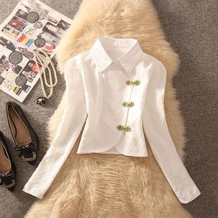 娃娃领盘扣刺绣女别致漂亮收腰小衫 禅意秋季 小个子 短款 新中式