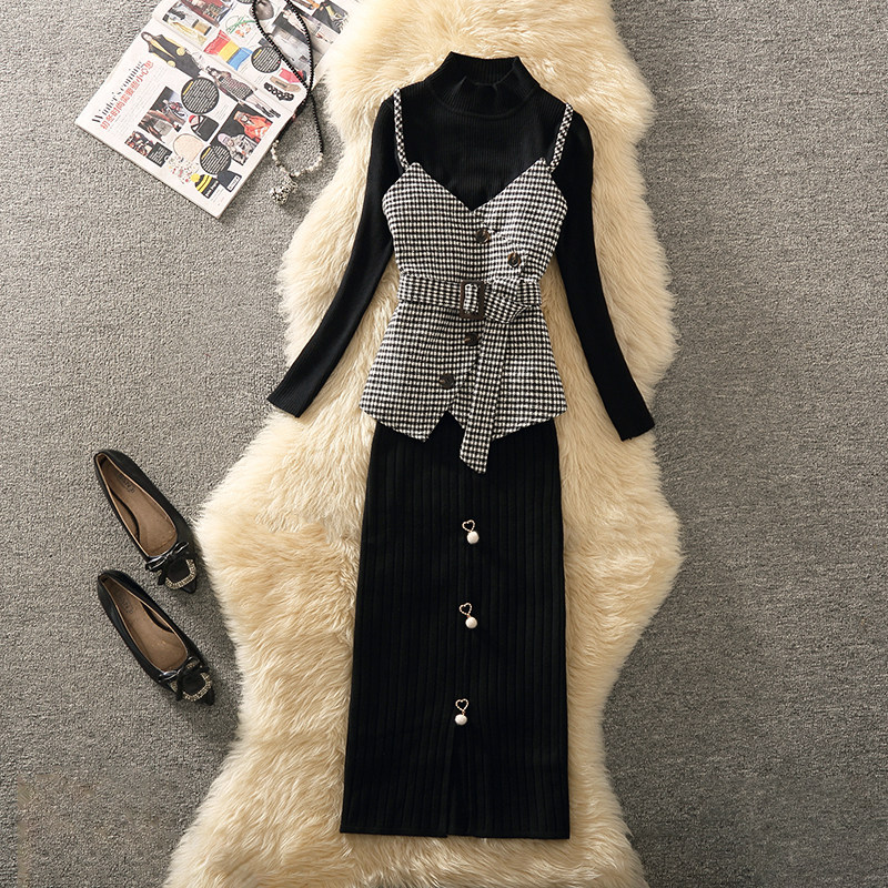 设计感洋气V领不规则吊带马甲女2026新款叠穿针织衫半身裙三套装,女装/女士精品,时尚套装,淘宝优惠券,粉丝福利购,淘宝优惠卷