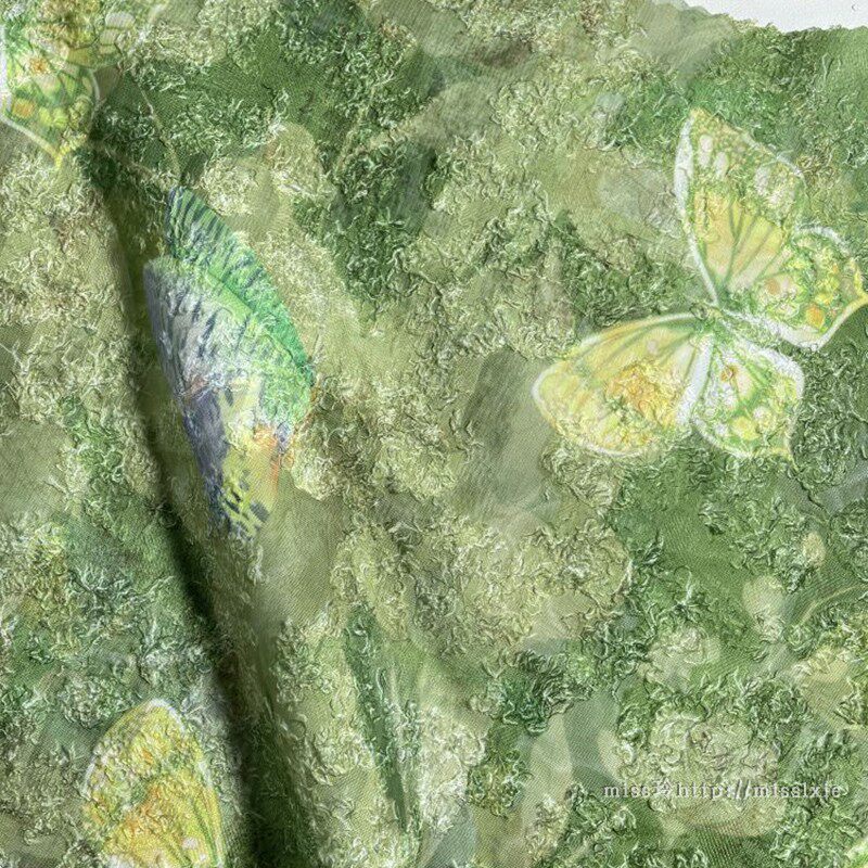 绿底蝴蝶雪纺提花面料设计师布料