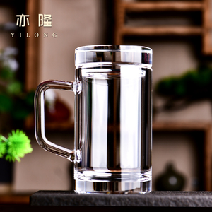 亦隆水晶水晶茶杯真水晶杯男士原石高档正高端纯礼盒茶杯带盖加厚