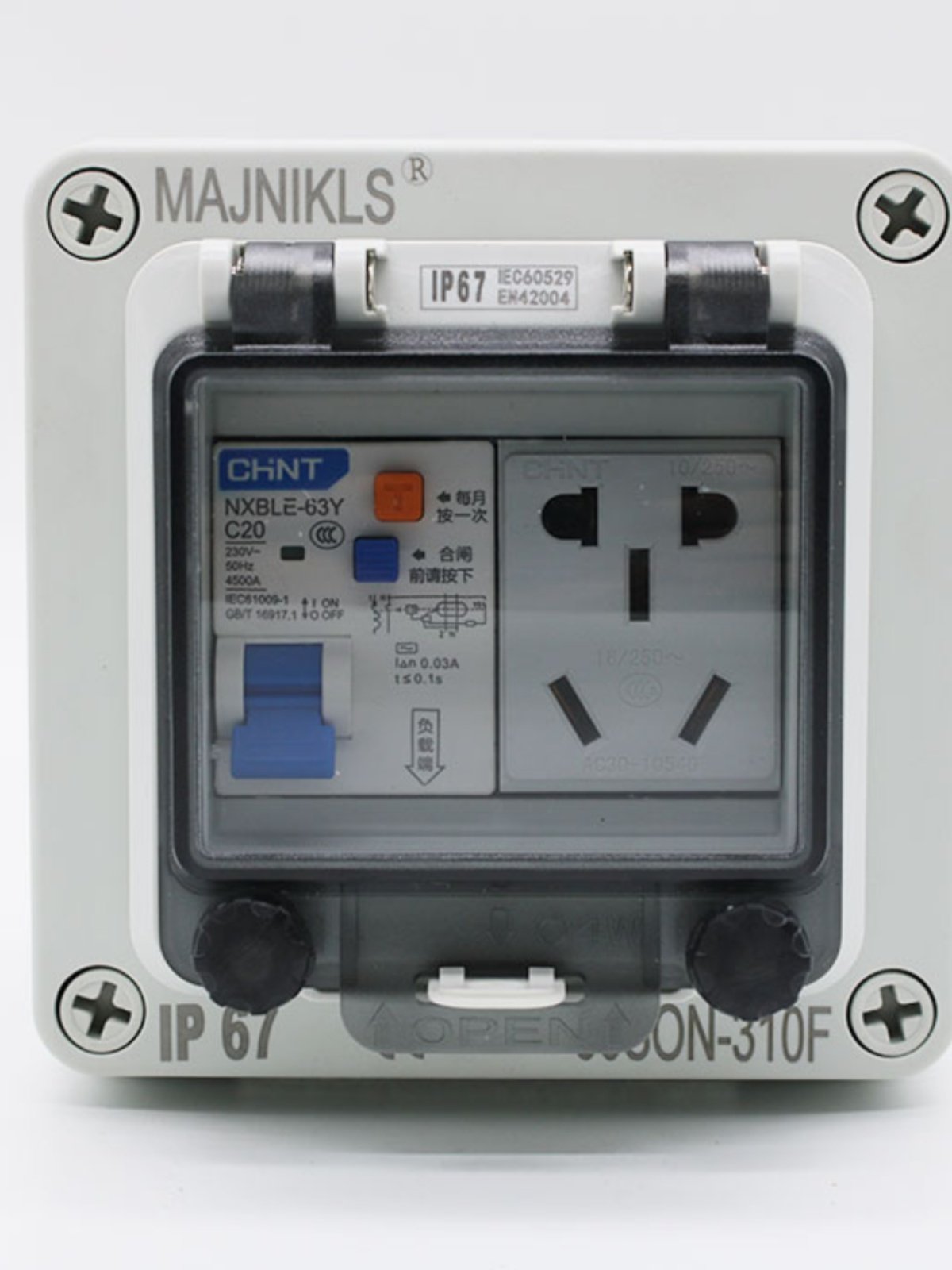 Outdoor waterproof switch wall-mounted two or three plug European-type Yabai outdoor open-air rainproof socket dustproof and anticorrosive 5 holes 16A