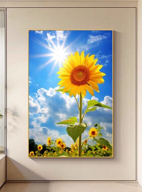 向日葵客厅装饰画太阳花玄关挂画招财风水画风景画卧室竖版墙壁画